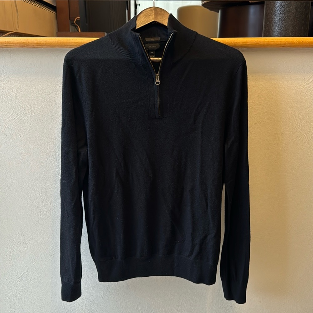 J Crew Slim Black 100% Merino 1/4 Zip Size M